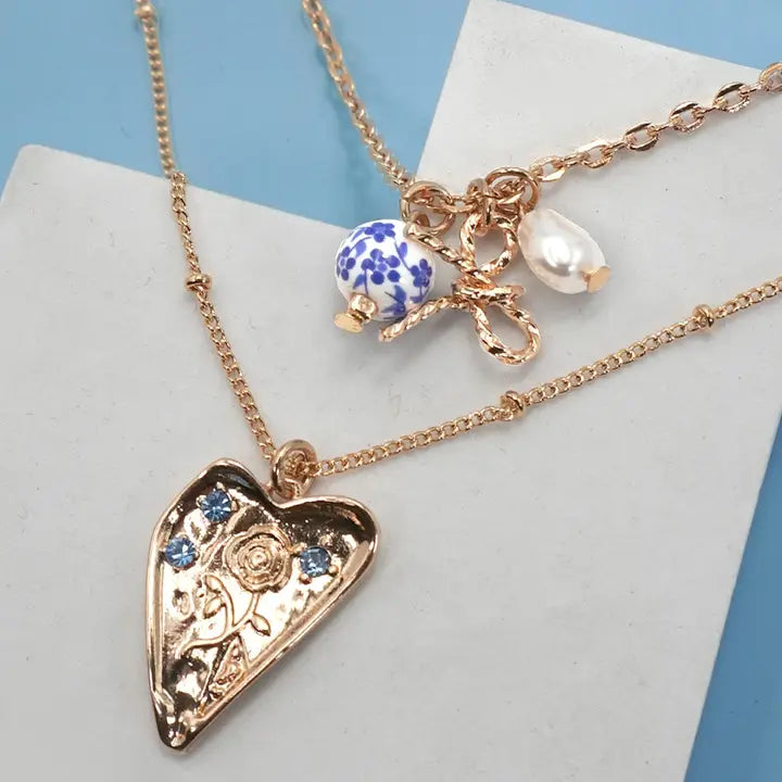 Ceramic Porcelain Layered Cluster Charm Necklace