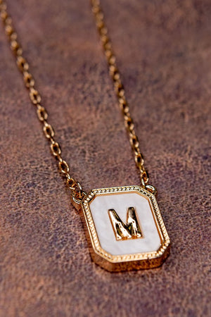 Rectangle Pearl Initial Necklace